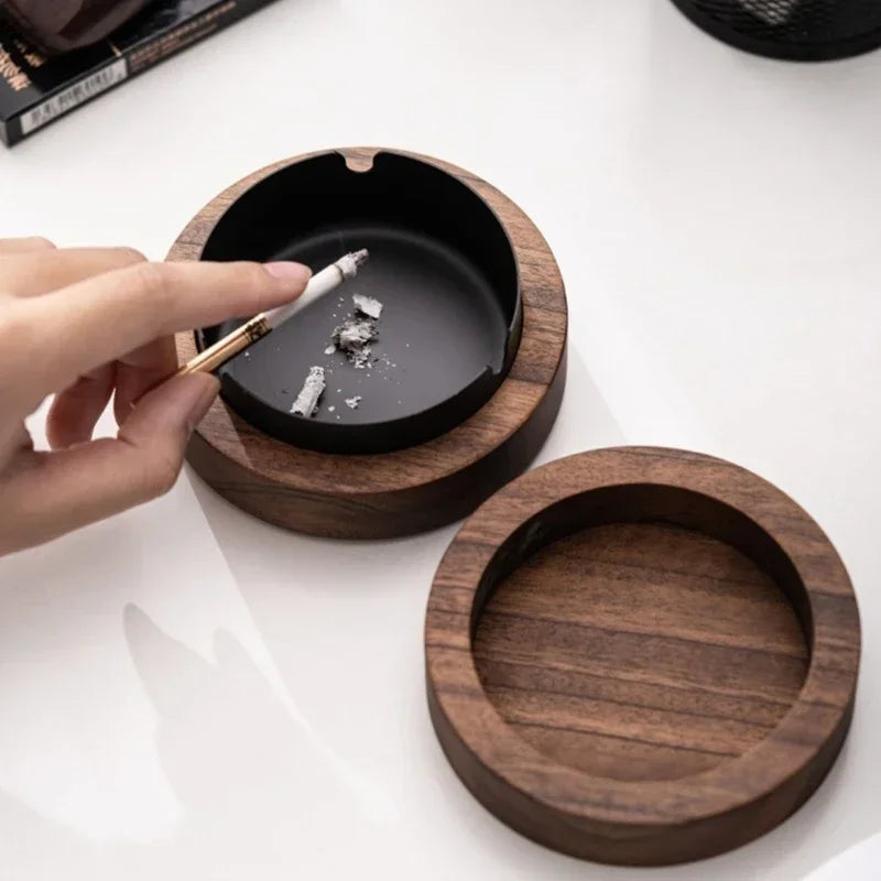 WOODEN WINDPROOF ASHTRAY WITH LID