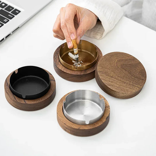 WOODEN WINDPROOF ASHTRAY WITH LID